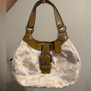 Coach Tan and Cream Signature Shoulder Bag
